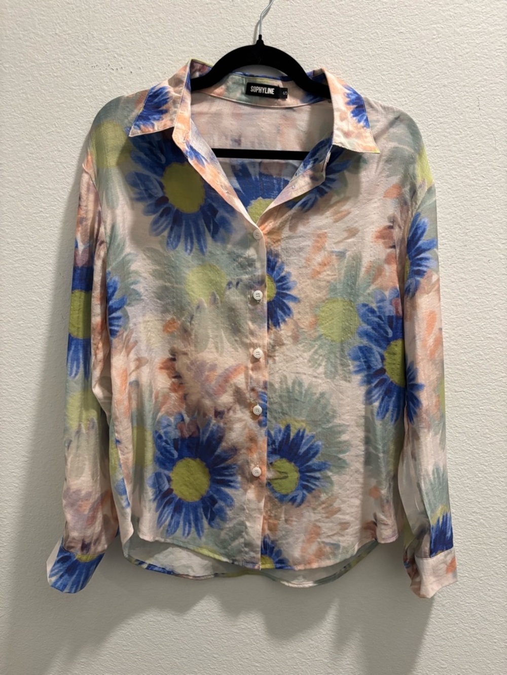 Softlyline Floral Button-Front Blouse in Blue & Green, size S